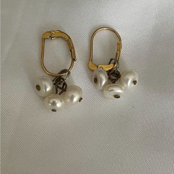 Pearl Earrings Set in Sterling Silver with Gold Overlay - Picture 1 of 5